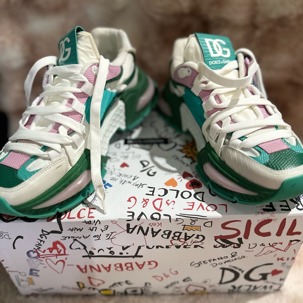 Dolce & Gabbana Green and Pink Sneakers